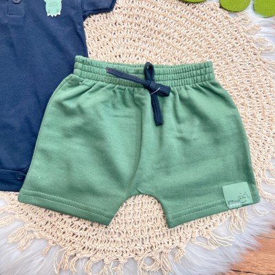 Conj. Body Jacaré e Bermuda em Moletinho - Marinho e Verde