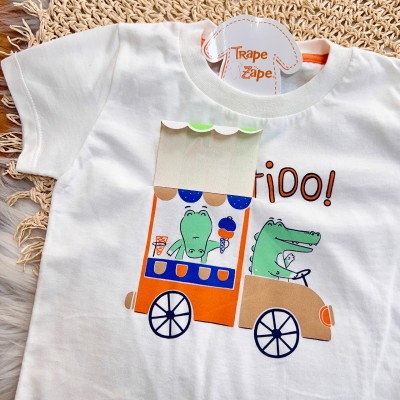 Conj. Camiseta Dia Divertido e Bermuda- Off White e Verde
