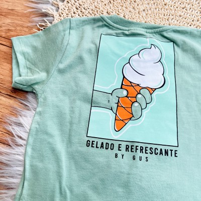 Conj. Camiseta Sorvete Gelado e Bermuda - Verde e Areia