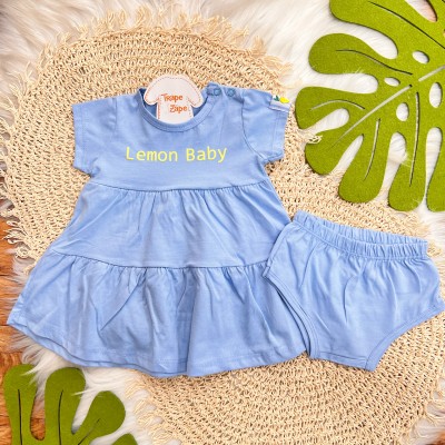 Vestido de Manga Curta Lemon Baby e Calcinha - Azul Jeans 