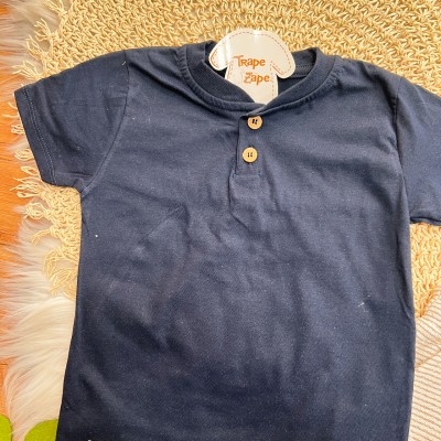 Conj. Camiseta com Botões e Bermuda em Linho - Marinho e Areia