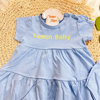 Vestido de Manga Curta Lemon Baby e Calcinha - Azul Jeans 