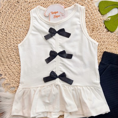 Conj. Regata Três Laços e Short - Off White e Preto