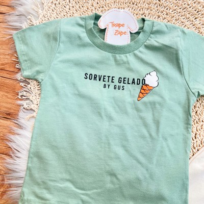 Conj. Camiseta Sorvete Gelado e Bermuda - Verde e Areia