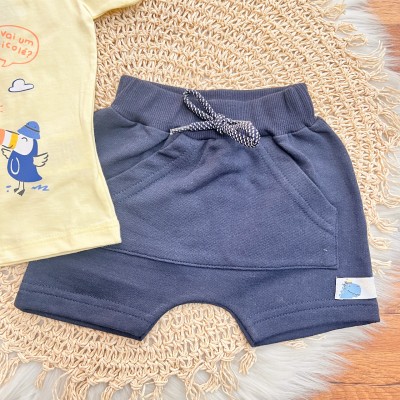 Conj. Camiseta Vai Um Picolé? e Bermuda - Amarelo e Marinho