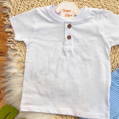 Conj. Camiseta Dois Botões e Bermuda - Branco e Azul Claro