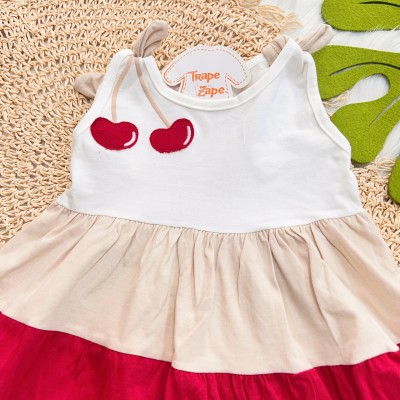 Vestido Cerejinha com Três cores - Vermelho, Areia e Off White