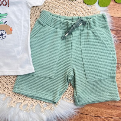 Conj. Camiseta Dia Divertido e Bermuda- Off White e Verde
