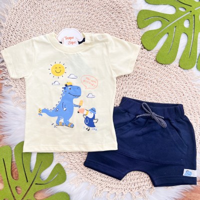 Conj. Camiseta Vai Um Picolé? e Bermuda - Amarelo e Marinho