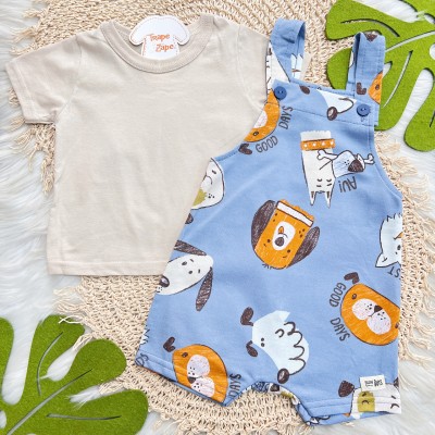 Conj. Camiseta e Jardineira Good Days Friends - Azul Jeans