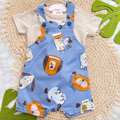 Conj. Camiseta e Jardineira Good Days Friends - Azul Jeans