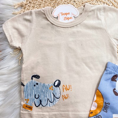 Conj. Camiseta AuAu e Bermuda Good Days Friends - Azul Jeans