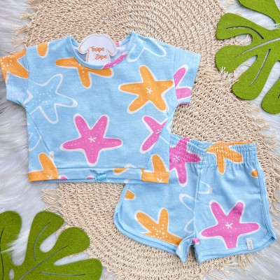 Conj. Blusa e Short Estrelas do Mar - Azul