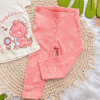 Conj. Blusa Baby Dino e Legging - Areia e Salmão
