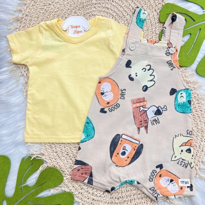Conj. Camiseta e Jardineira Good Days Friends - Areia