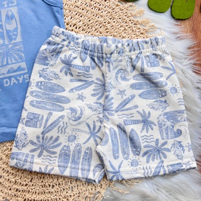 Conj. Regata Take me to Beach Days e Bermuda em Linho - Azul Jeans