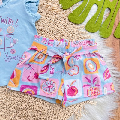 Conj. Blusa Love Wins e Short Frutinhas - Azul