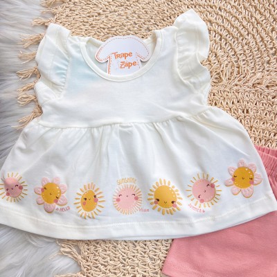 Conj. Batinha Sunshine e Short - Off White e Rose