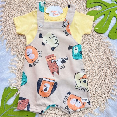 Conj. Camiseta e Jardineira Good Days Friends - Areia