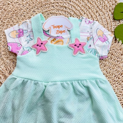 Conj. Blusa Fundo do Mar e Salopete Estrelinhas - Verde Água