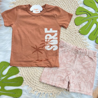 Conj. Camiseta Surf e Bermuda Coqueiros - Ferrugem
