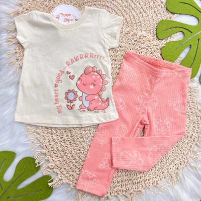 Conj. Blusa Baby Dino e Legging - Areia e Salmão