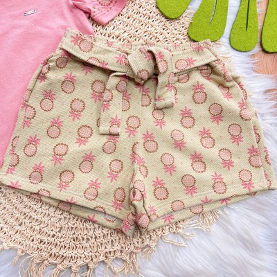 Conj. Blusa Manga Flare e Short em Linho Mini Abacaxi - Rose
