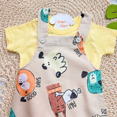 Conj. Camiseta e Jardineira Good Days Friends - Areia