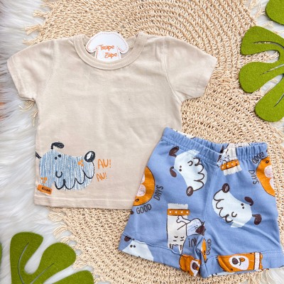 Conj. Camiseta AuAu e Bermuda Good Days Friends - Azul Jeans