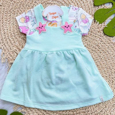 Conj. Blusa Fundo do Mar e Salopete Estrelinhas - Verde Água