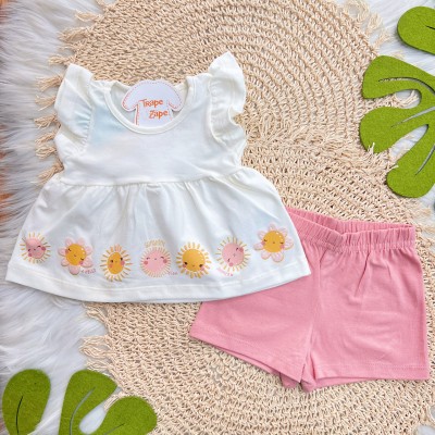 Conj. Batinha Sunshine e Short - Off White e Rose