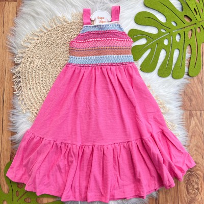 Vestido Regata com Detalhes em Crochê - Rosa Chiclete 