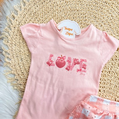 Conj. Body Love e Short Saia Xadrez - Branco e Rose
