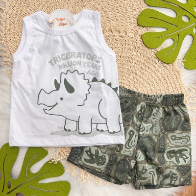 Conj. Regata Triceratops e Bermuda - Branco e Verde