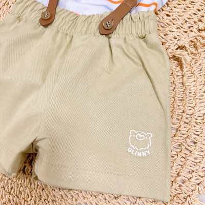 Conj. Body Gola Polo Listrado e Bermuda com Suspensório - Laranja e Areia
