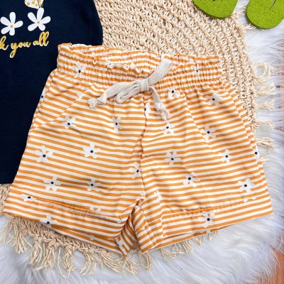 Conj. Blusa Thank You All e Short Florzinhas - Preto e Laranja