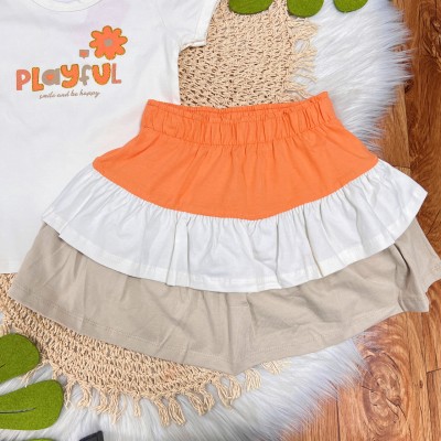 Conj. Blusa Playful Short Saia Três Marias - Off White e Laranja 