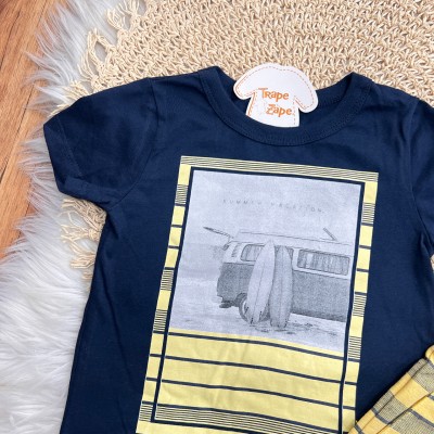 Conj. Camiseta Summer Vocation e Bermuda em Linho - Marinho