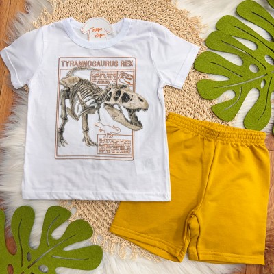 Conj. Camiseta Tyrannosaurus Rex e Bermuda - Mostarda