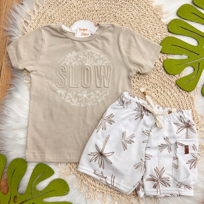 Conj. Camiseta Slow e Bermuda Coqueiros - Areia
