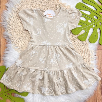 Vestido Manga Curta Corações - Areia