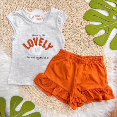 Conj. Regata Lovely e Short - Mescla e Laranja