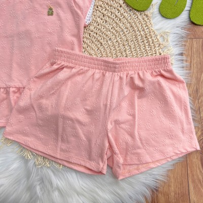 Conj. Blusa Pérolas com Ursinho e Short - Rose