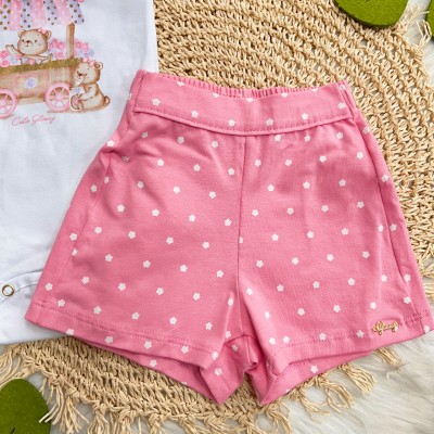 Conj. Body Ursinhas e Short Florzinhas - Branco e Rosa