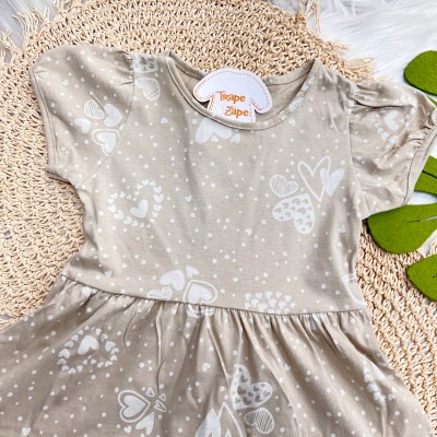Vestido Manga Curta Corações - Areia