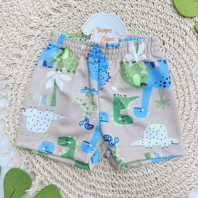  Conj. Camiseta Baby Dino Skatista e Bermuda - Azul e Areia
