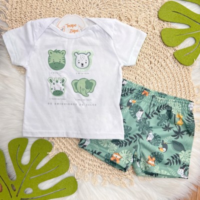 Conj. Camiseta Amiguinhos da Selva e Bermuda - Verde