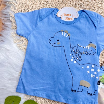  Conj. Camiseta Baby Dino Skatista e Bermuda - Azul e Areia