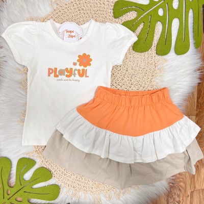Conj. Blusa Playful Short Saia Três Marias - Off White e Laranja 