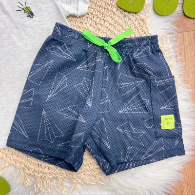 Conj. Camiseta Aviãozinho de Papel BG e Bermuda - Mescla e Marinho